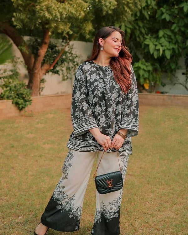 Elegant Women's Stitched Raw Silk Shirt And Trouser Set - 2 Pcs